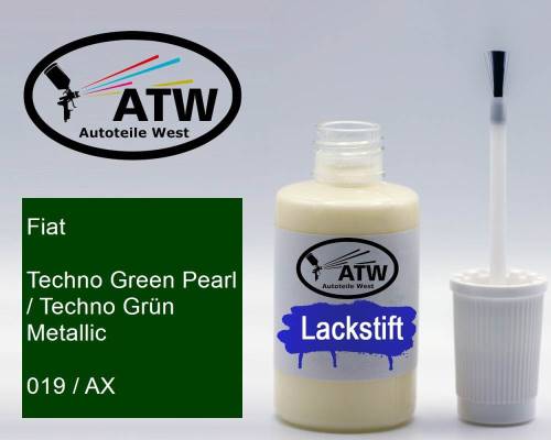 Fiat, Techno Green Pearl / Techno Grün Metallic, 019 / AX: 20ml Lackstift, von ATW Autoteile West.